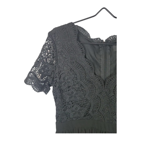 Lulus Black Lace Short Sleeve Skater Mini Cocktail Dress Medium - Picture 9 of 11